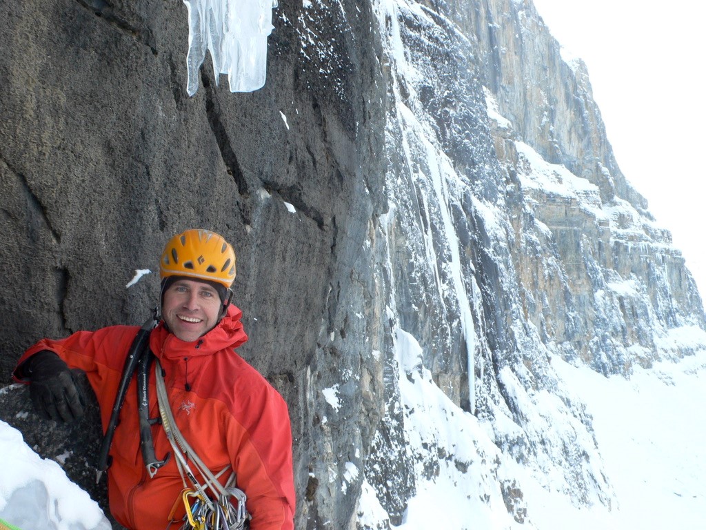 Roger Strong at bottom of ice climb