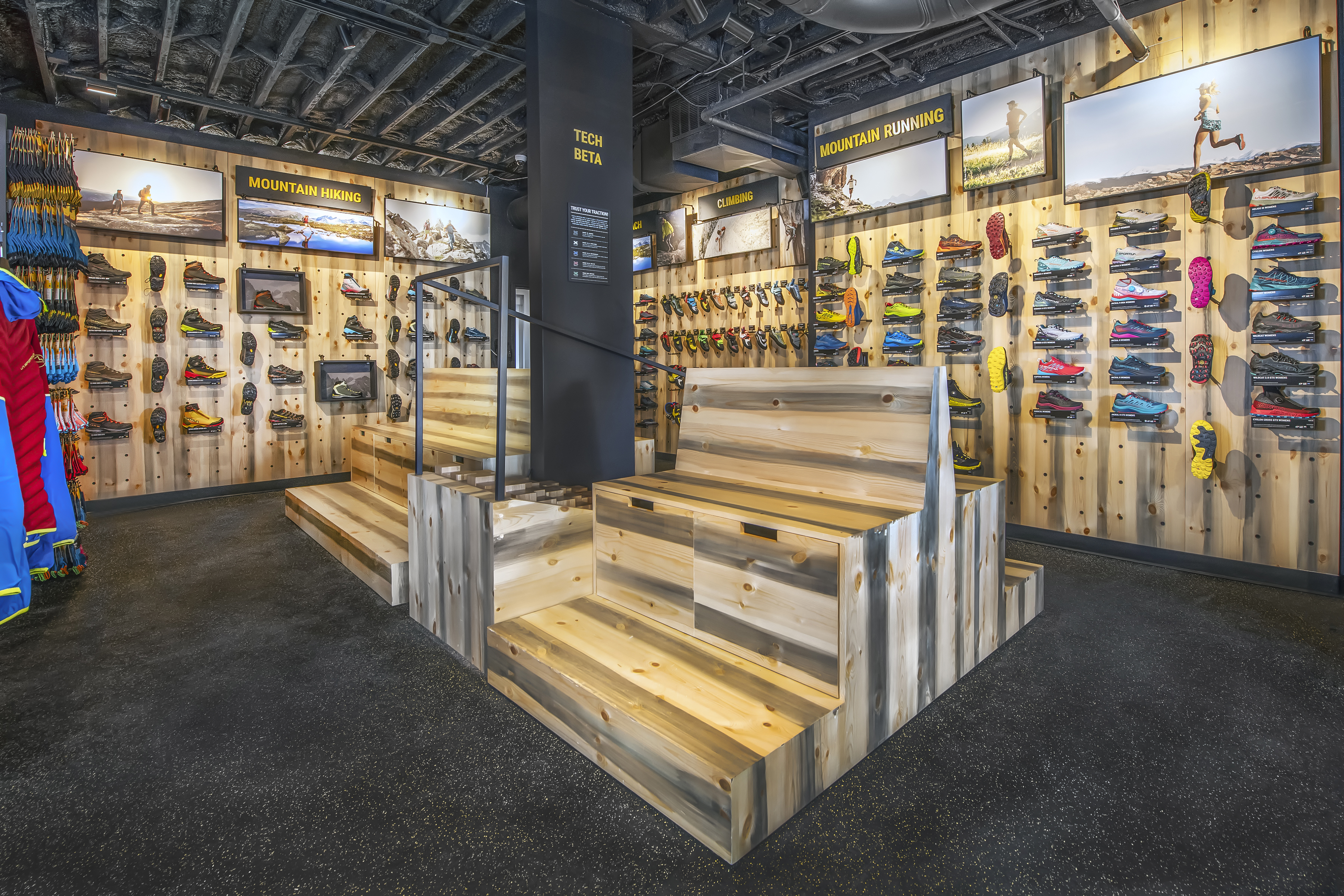 Shoe fitting zone inside the new Boulder La Sportiva store