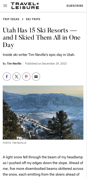 Travel + Leisure article screenshot